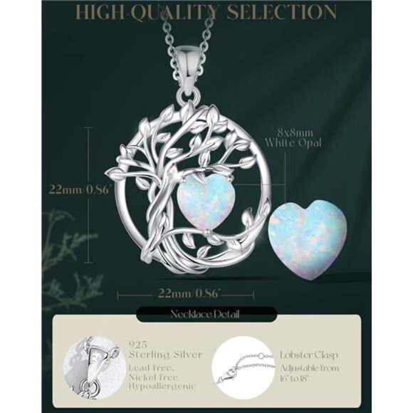 Sterling Silver Tree of Life Birthstone Necklace Gemstone Jewelry Gift for Women - Picture 5 of 7